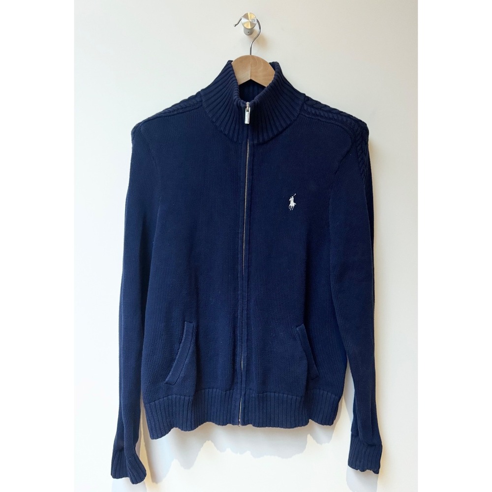 Ralph Lauren Sport Cable Knit Zip Sweater Navy Academia Old Money Men's Size XL
